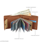 SAMTROH tan PU wallet for men, compact, spacious with 2 compartments and photo slot, ideal for everyday use or gifting