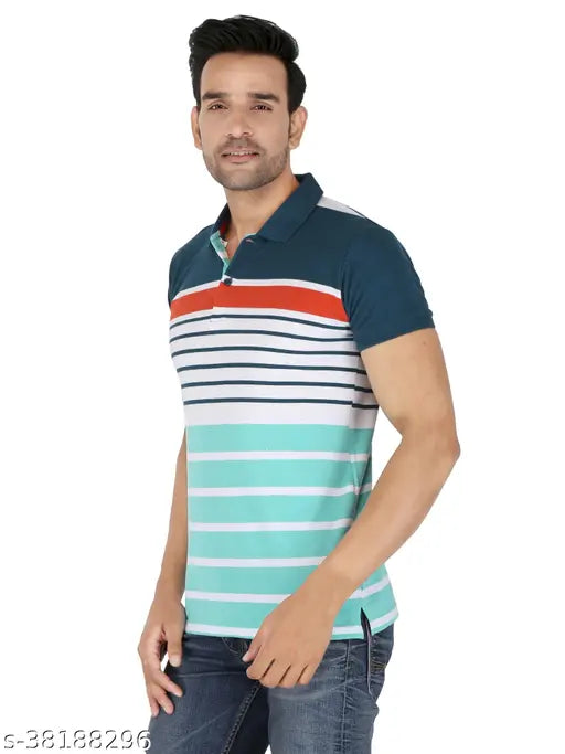 Striped cotton blend half-sleeve polo shirt by Gentino, casual wear for men
