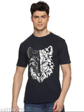Black cotton short-sleeve printed round t-shirt for men, soft, breathable, and available in various sizes (S-XXL), made in India