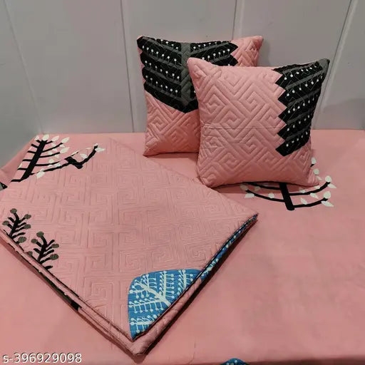 Multicolor botanical embroidered King-size cotton bedsheet set, includes 2 pillow covers and 2 cushions, heavy quality for double king beds. Made in India