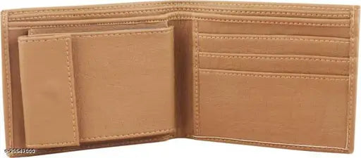 Faux leather/leatherette, five-compartment men's wallet. Solid, compact, bi-fold style with added card slots. High-quality and durable for everyday carry. Indian origin