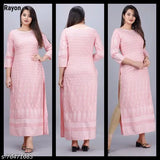Embroidered rayon straight kurta, three-quarter sleeves, women's fashion by Malia Clothing. 100% pure Indian-made rayon