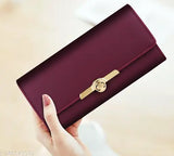 Faux leather hand clutch, women's and girls twist lock wallet, solid net design, 4 card slot, free size (9x4 in), stylish and spacious, India-made