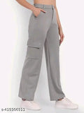 Grey cotton blend girls cargo pant, modern sleek silhouette, slim fit trousers for comfortable wear