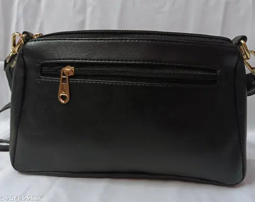Black PU sling bag for girls, solid net design with one compartment, free size (10x3x8in), India origin