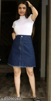 Denim women's skirt - Trendy elegant new style, solid net fabric, size 28/30 (India origin)