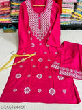 Elegant red Chikankari rayon embroidery kurta with palazzos, three-quarter sleeves, and various sizes available for women