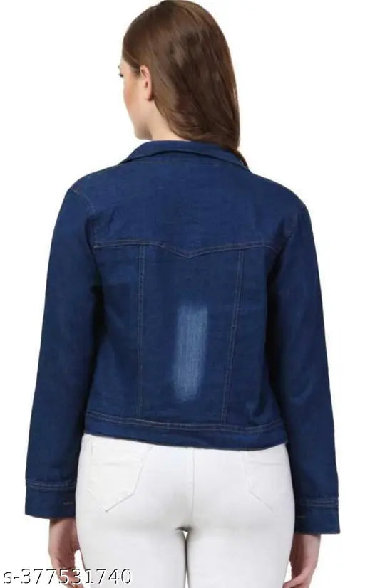 Denim women's winter jacket, stylish long sleeve sweatshirt for cold weather fashion