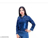Denim dyed/washed women's waistcoat jacket with long sleeves, trendy and fashionable, size S-XL