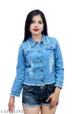 New design Raff women's denim jacket, long-sleeved solid dyed/washed jacket for women, made in India (S: 34in bust, 18in length; M: 36in bust, 19in length; L: 38in bust, 20in length; XL: 40in bust, 21in length)