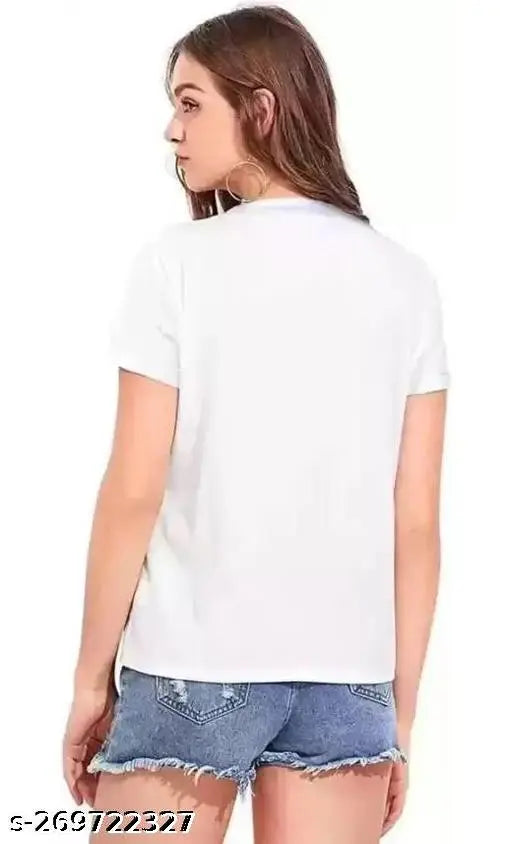 Polyester round neck casual printed women's t-shirt, short sleeves, vibrant design, size S (34in bust, 23in length)