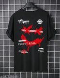 Black cotton blend round neck T-shirt, printed typography by STYLOGUE men's fashion, suitable for casual and sports wear