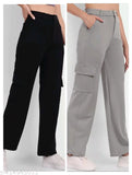 Women's Premium Cotton Wide Leg 4 Pocket Cargos, solid color, relaxed fit cargo pants on model