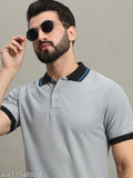Blue Cotton Blend Mens Polo T-shirt - GET GOLF, half sleeve, straight hem
