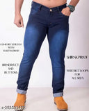 Men's solid polycotton jeans, 30" waist, 40" length, available in sizes 28, 30, and 32. Indian-made menswear
