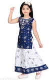 Chanderi cotton Suhana Kolkata girls kurti set with skirt, vibrant summer party wear for kids ages 3-10, printed sleeveless design