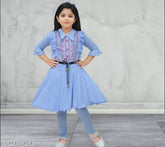 Modern crepe print anarkali frock with leggings set for kids girls, Indian ethnic party wear with three-quarter sleeves, sizes: 1-2 yrs (18 in), 2-3 yrs (20 in), 6-7 yrs (30 in), 7-8 yrs (32 in), 8-9 yrs (32 in), 9-10 yrs, 10-11 yrs. Indian kids partyware