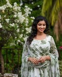 Green Georgette Anarkali Kurti Set with Long Sleeves, Chikankari print on Indian fabric