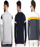 Striped cotton men's full sleeve t-shirt combo (S - chest 36in, length 25in), Indian-made striped long-sleeve tees set on display