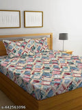 Multi color, breathable cotton double bedsheets with 2 king size pillow covers, ultra-soft and wrinkle-free (90x90 inches), ideal for summer