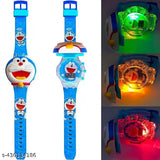 Multicolored digital Doreamon watch with glowing light and music, silicon strap for kids' unisex use
