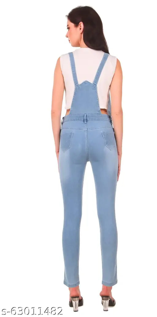 Denim sleeveless dungaree by JAC Fashion, solid net pattern for women's casual wear