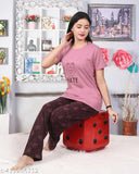Printed cotton night suit for women & girls, short-sleeved pyjama set
