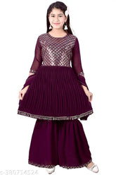 Embellished A-line georgette Sharara set for girls, traditional Indian ethnic wear with dupatta