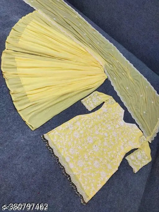 Trendy Georgette Drishya Women's Embroidered Dupatta Set with Long Sleeved Kurta and Bottomwear (XL) from India