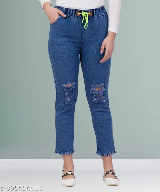 Stretchable premium denim blue jogger jeans for plus size xl2xl-4xl, mid-rise and baggy fit. Indian manufacturer." (123 characters)