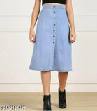 Denim solid-pattern Western skirt for girls (size 28/30 or 32), trendy and unique for feminine women's fashion (India origin)