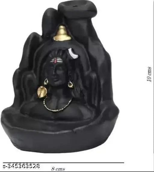 Handcrafted black polyresin Lord Adiyogi Mahadev incense holder, 8cm x 11cm x 10cm, decorated with 101 free scented incense cones