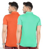 Polycotton orange and lt.green solid cotton t-shirt, pairs well with jeans or casual wear for party look, luxury quality, honest prices, Indian origin