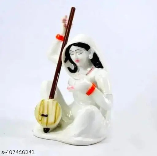 Marble handicraft Meera Bai showpiece idol, 4" x 6" x 3.5", India's traditional art on display