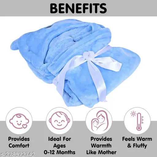 Blue wool hooded baby blanket by OYO BABY featuring a cozy bear design, ideal for heavy winter use and machine-stitched for durability