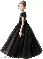 Shimmering sequin party dress for girls, net fabric with long sleeves and zipper back, embroidered pattern, India origin, size 5-12 years