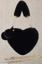 PU heart-shaped mini bag with pom poms, perfect women's accessory, soft touch, vibrant colors