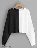 Colorblocked cotton crop half & half t-shirt with long sleeves, size M, India origin