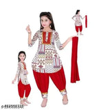 Cotton blend apples print baby girls casual wear kurta set with salwar and dupatta, three-quarter sleeves, India origin