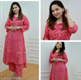 Pink rayon court set 5, long-sleeve printed combo, XXL quality fabric from India