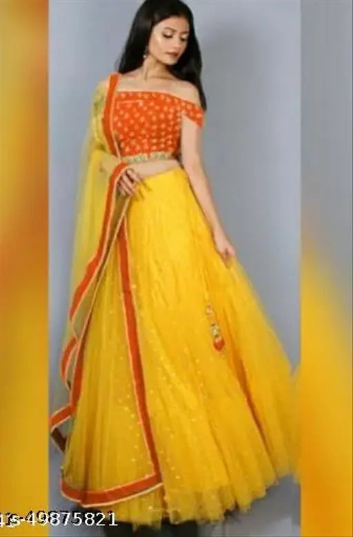 Fancy embroidered lehenga set in satin and net, free size, Indian craftsmanship