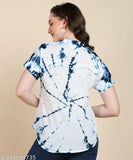 Tie-dye printed rayon women's top in vibrant saffron orange, half sleeves, fitted style