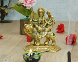 Brass handicraft Durga Ma statue for home temple, oxidized Lord Ambe Maa idol with warrior symbolism, traditional Indian showpiece gift for worship