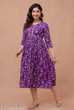 Purple printed anarkali kurta in rayon-cotton, perfect for women's daily or party wear. Graceful anarkali silhouette, elegant purple hue, and available in multiple sizes
