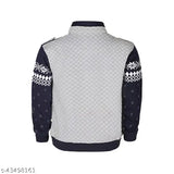 Grey & navy colorblocked cotton blend jacket with stand collar, long sleeves, and zip closure for kids aged 5-6 years