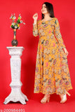 Digital Printed Gown-Long Kurti (Georgette, Three-Quarter Sleeves, Printed Combo), Georgette Fabric & Heavy American Crape lining, India-made designer one-piece
