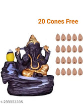 Poly Resin Ganesh Idol, 7cm tall, 12cm high, 7cm wide. Exquisite meditating smoke fountain with 20 backflow cone incenses for decorative home use