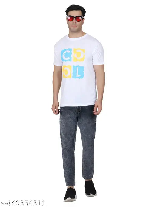 Printed stylish round neck Drifit polyester T-shirt, short sleeves, vibrant design, casual wear, perfect for exercise and outings, made in India