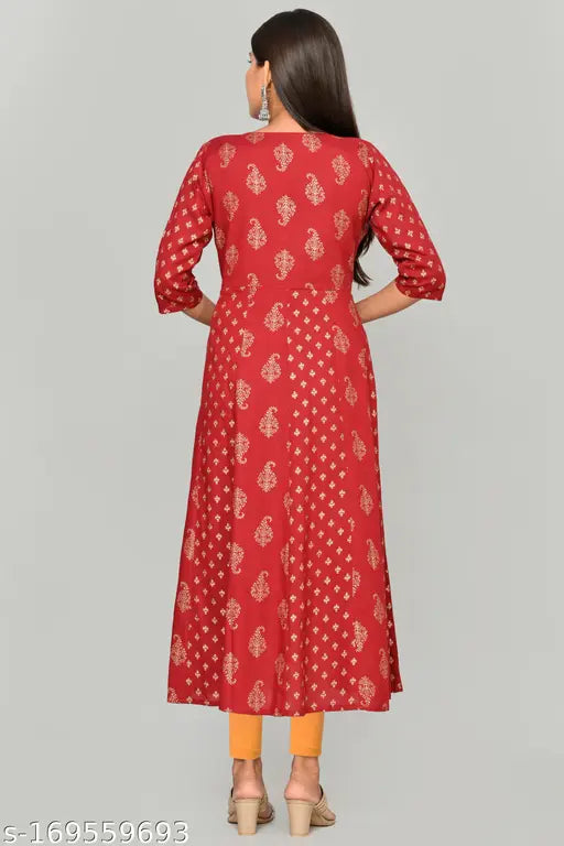 New Printed Rayon Anarkali Kurti - Three-Quarter Sleeves, Indian traditional fashion for M36L48, L38L48, XL40L48, XXL42L48