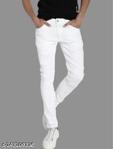Men's white denim monk jeans, solid pattern, perfect fit for any occasion, size 28/30/32/34/36, made in India